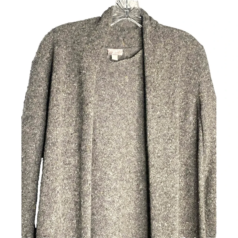 J. Jill Italian Yarn Wool Cashmere Open Front Cardigan Gray Womens Size Medium - Picture 2 of 7